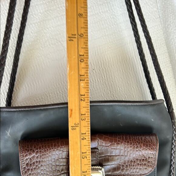 Brighton Nylon Shoulder Bag Braided Strap Croc Embossed Black Silver Western - Picture 14 of 15